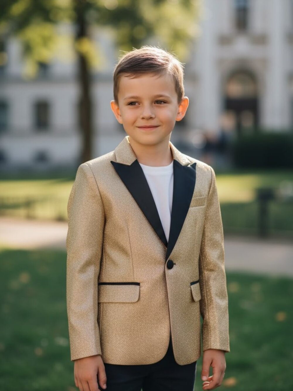 Boys Gold Metallic Glitter Tuxedo Blazer Jacket size 5/6